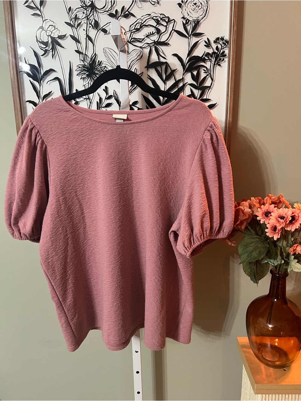 A New Day Mauve Pink Blouse Short Puff Sleeve Textured Pink Knit Top Size XXL - Picture 3 of 8
